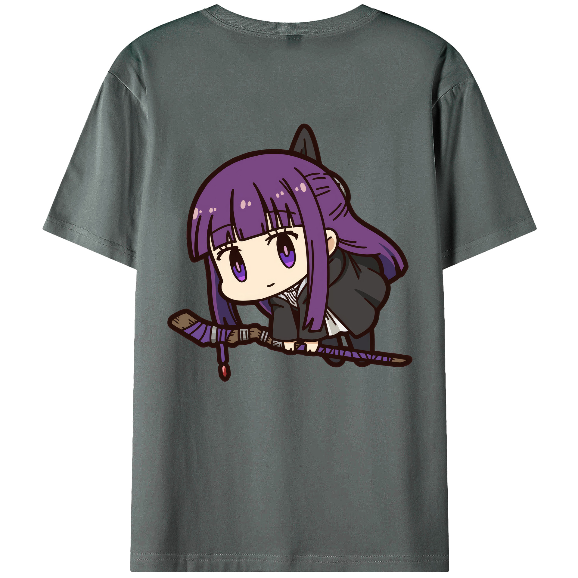（画像用） 葬送のフリーレン Frieren 綿100％ メンズ半袖Tシャツ（バックプリント） 通気性